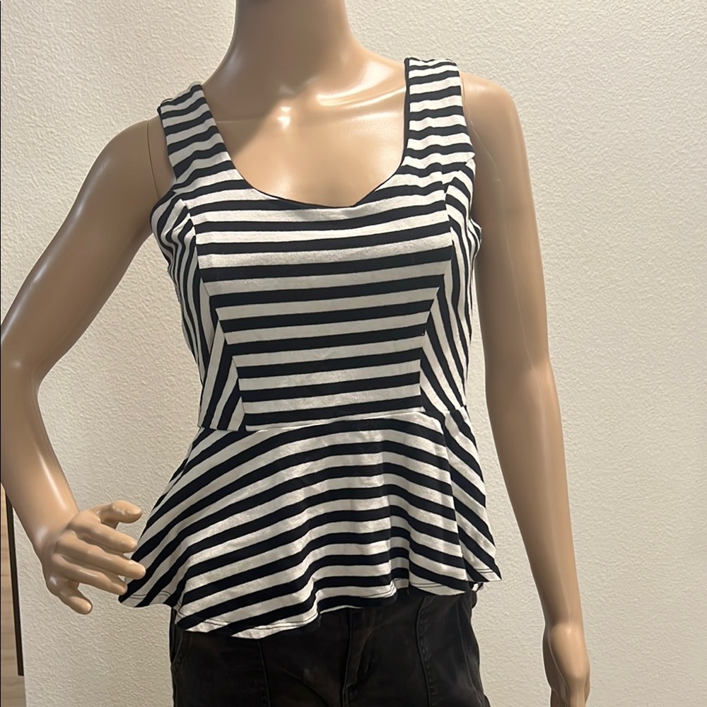 Striped Black and White Peplum Top